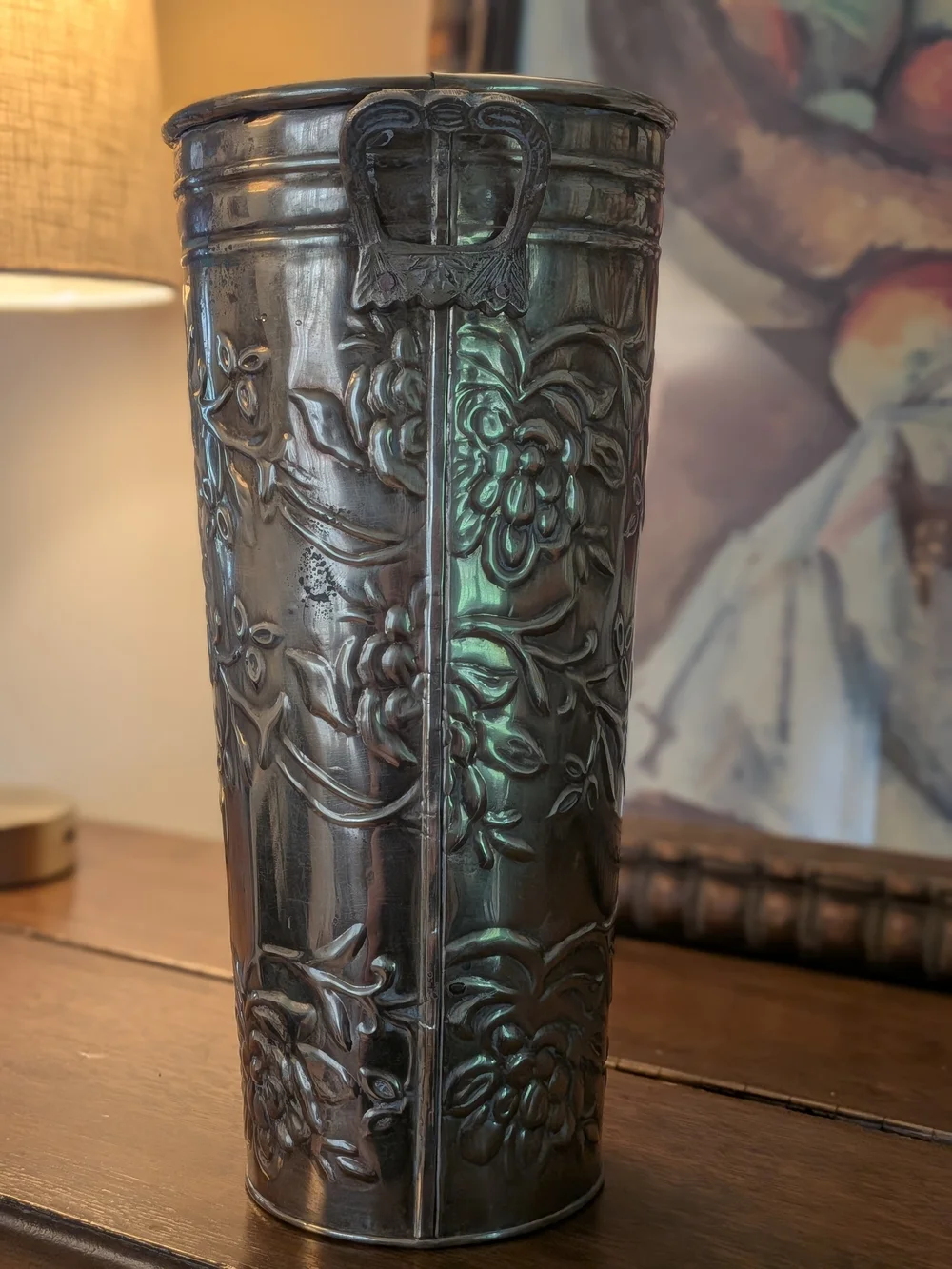 Hosley Solid Brass Floral French Bucket Vase Tallow Pot Embossed Floral